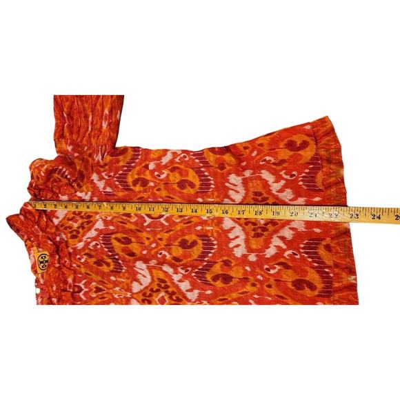 Tory Burch Blouse Silk Blend Size 10 Ruffle Neck Long Flared Sleeves Orange Red - Picture 11 of 13